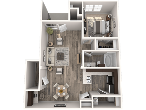 Floor plan for 1 bed, 1 bath, 840 sqft